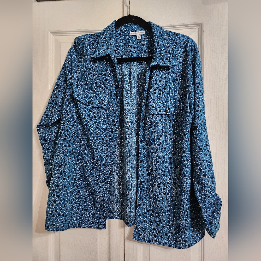 Notations Blue and Black Patterned Shirt